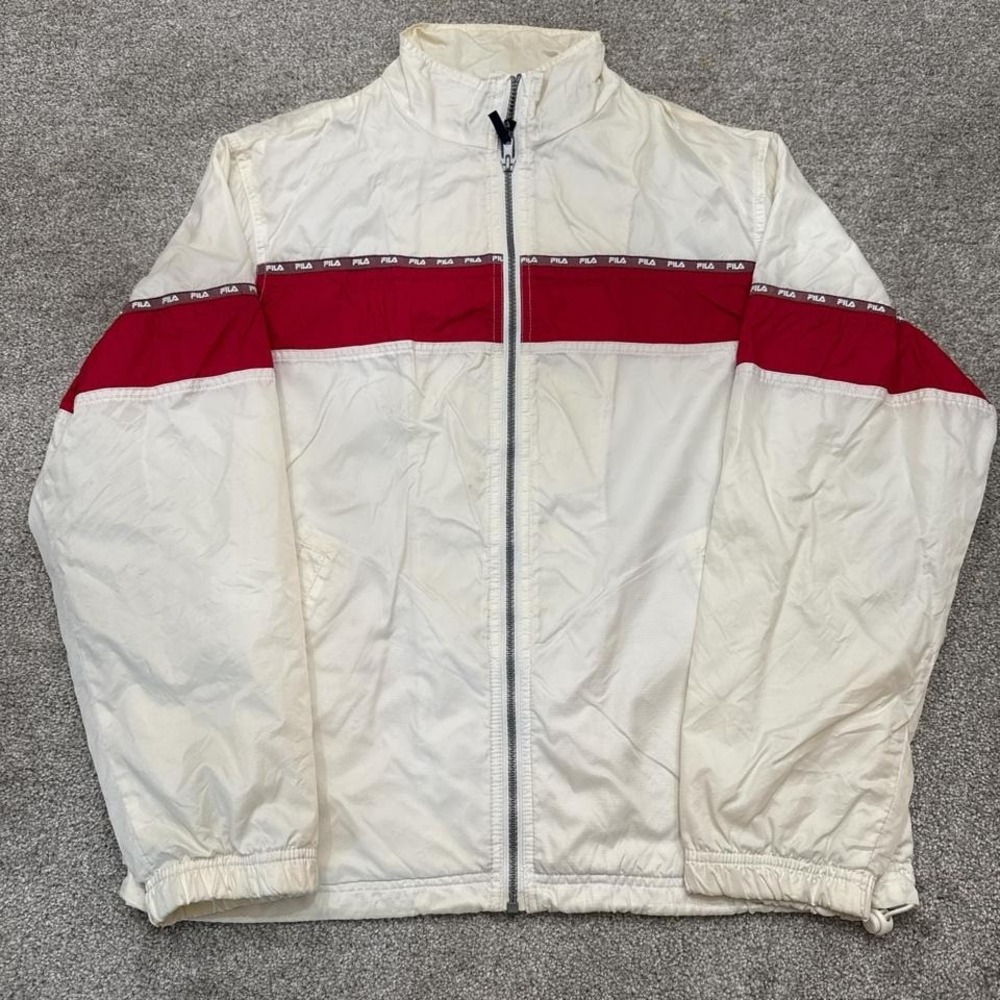 Vintage Fila Red White Windbreaker Jacket Medium 90s Sport Style